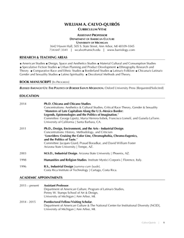 William A. Calvo-Quirós Curriculum Vitae