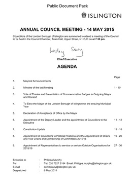 (Public Pack)Agenda Document for Annual Council, 14/05/2015 19:30