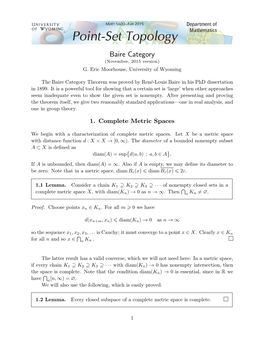 Baire Category (November, 2015 Version) G