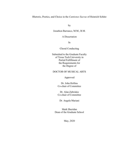 Rhetoric, Poetics, and Choice in the Cantiones Sacrae of Heinrich Schütz