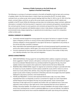 Summary of Public Input and Updates