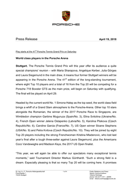 Press Release April 19, 2018