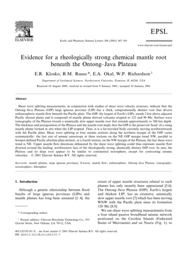 Evidence for a Rheologically Strong Chemical Mantle Root Beneath the Ontong^Java Plateau