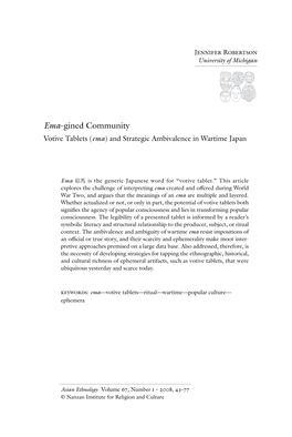 Ema-Gined Community Votive Tablets (Ema) and Strategic Ambivalence in Wartime Japan