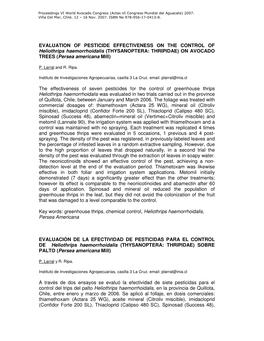 EVALUATION of PESTICIDE EFFECTIVENESS on the CONTROL of Heliothrips Haemorrhoidalis (THYSANOPTERA: THRIPIDAE) on AVOCADO TREES (Persea Americana Mill)