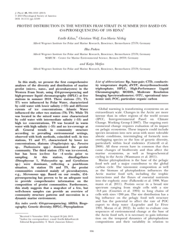 Protist Distribution in the Western Fram Strait in Summer 2010 Based on 454-Pyrosequencing of 18S Rdna1