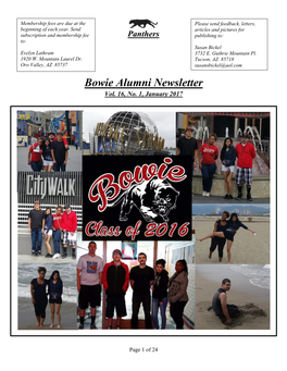 Bowie Alumni Newsletter Vol