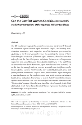 Can the Comfort Women Speak?: Mainstream US Media Representations of the Japanese Military Sex Slaves