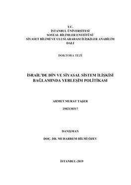 Israil'de Din Ve Siyasal Sistem Ilişkisi Bağlaminda Yerleşim