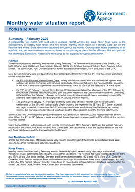 Water Situation Report Yorkshire Area