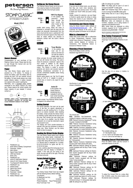 Model VSS-C Owners Manual Power Functions Setting up the Stomp Classic Getting Started Reading the Virtual Strobe Displa