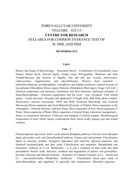 632115 Centre for Research Syllabus for Common Entrance Test of M. Phil and Phd