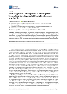 From Cognitive Development to Intelligence: Translating Developmental Mental Milestones Into Intellect