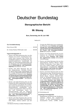 Deutscher Bundestag Stenographischer Bericht 99. Sitzung