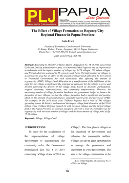The Effect of Village Formation on Regency/City Regional Finance in Papua Province