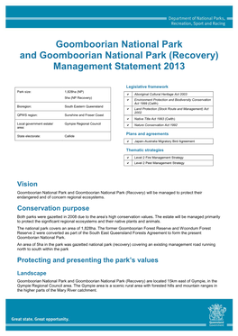 Goomboorian National Park and Goomboorian National Park (Recovery) Management Statement 2013