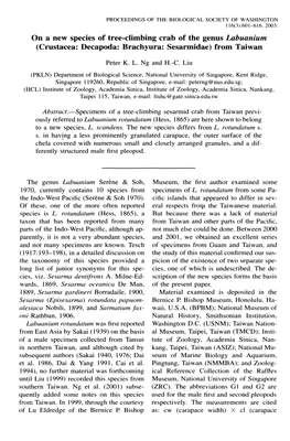 On a New Species of Tree-Climbing Crab of the Genus Labuanium (Crustacea: Decapoda: Brachyura: Sesarmidae) from Taiwan