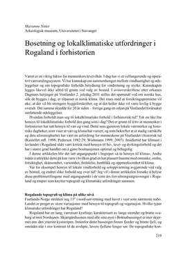 Bosetning Og Lokalklimatiske Utfordringer I Rogaland I Forhistorien