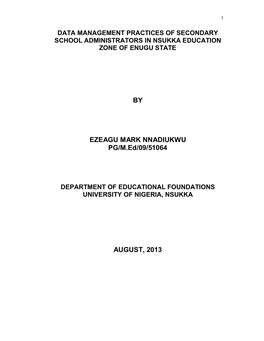 BY EZEAGU MARK NNADIUKWU PG/M.Ed/09/51064 AUGUST, 2013