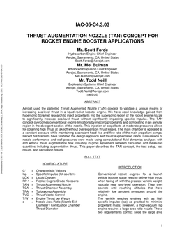 Thrust Augmentation Nozzle (Tan) Concept for Rocket Engine Booster Applications