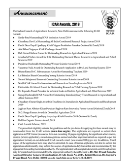 Announcement : ICAR Awards