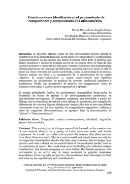 Construcciones Identitarias En El Pensamiento De Compositores Y Compositoras De Latinoamérica