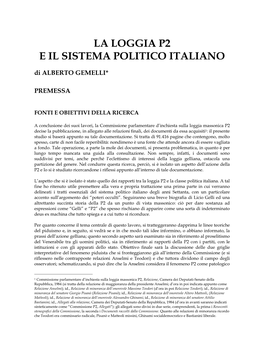 LA LOGGIA P2 E IL SISTEMA POLITICO ITALIANO Di ALBERTO GEMELLI*