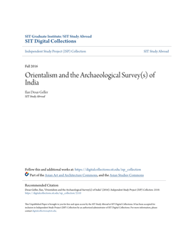 Orientalism and the Archaeological Survey(S) of India Ilan Desai-Geller SIT Study Abroad