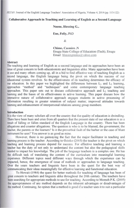 Collaborative Approach in Teaching and Learning of English As a Second Language