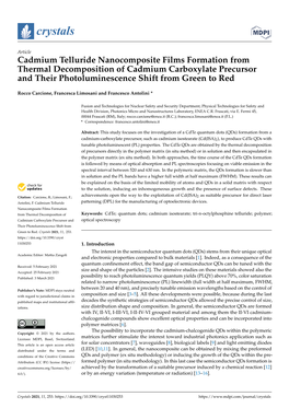 Cadmium Telluride Nanocomposite Films Formation from Thermal Decomposition of Cadmium Carboxylate Precursor and Their Photoluminescence Shift from Green to Red