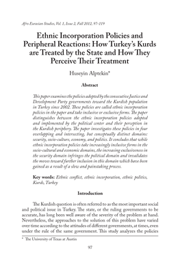 Ethnic Incorporation Policies and Peripheral Reactions: How Turkey's