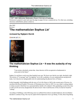 'The Mathematician Sophus Lie'