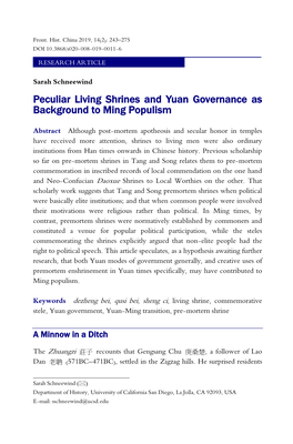 Peculiar Living Shrines and Yuan Governance As Background to Ming Populism