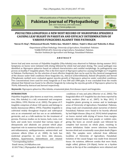 Pakistan Journal of Phytopathology ISSN: 1019-763X (Print), 2305-0284 (Online)