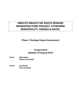 Umdloti Beach Far South Sewage Infrastructure Project, Ethekwini Municipality, Kwazulu-Natal