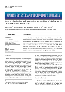 Seasonal Distribution and Biochemical Composition of Barbus Sp. in Ciftekavak Stream, Rize-Turkey