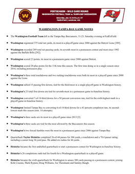 Washington-Tampa Bay Game Notes