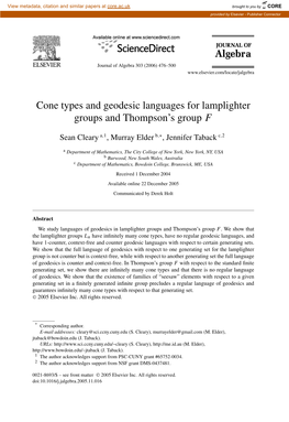 Cone Types and Geodesic Languages for Lamplighter Groups and Thompson’S Group F