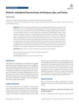 Robotic Subxiphoid Thymectomy: Techniques, Tips, and Tricks