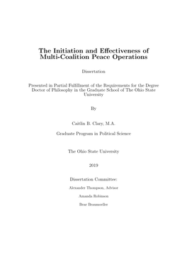 The Initiation and Effectiveness of Multi-Coalition Peace Operations