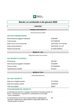 Bando La Lombardia È Dei Giovani 2020