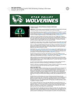 UVU WRE UVU Wrestling to Host No 9 ASU and Wyoming on Saturday In