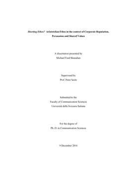 Shorting Ethos? Aristotelian Ethos in the Context of Corporate Reputation, Persuasion and Shared Values