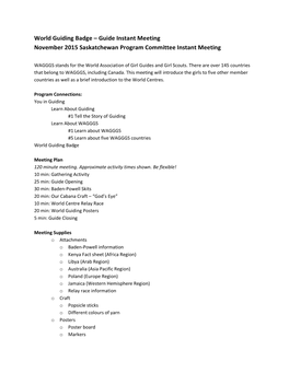 World Guiding Badge – Guide Instant Meeting November 2015 Saskatchewan Program Committee Instant Meeting