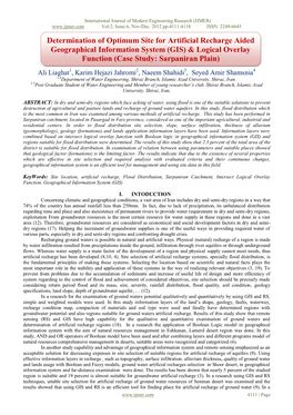 Determination of Optimum Site for Artificial Recharge Aided Geographical Information System (GIS) & Logical Overlay