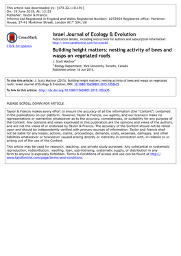 Building Height Matters: Nesting Activity of Bees and Wasps on Vegetated Roofs J
