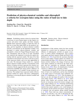 Prediction of Physico-Chemical Variables and Chlorophyll a Criteria for Ecoregion Lakes Using the Ratios of Land Use to Lake Depth