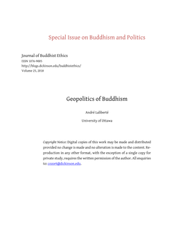 Special Issue on Buddhism and Politics Geopolitics of Buddhism