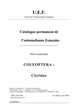 Catalogue Permanent De L'entomofaune Française