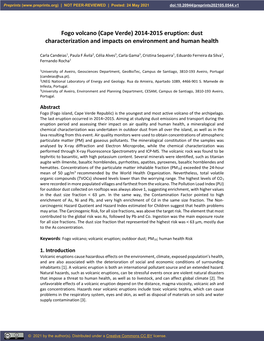 Fogo Volcano (Cape Verde) 2014-2015 Eruption: Dust Characterization and Impacts on Environment and Human Health